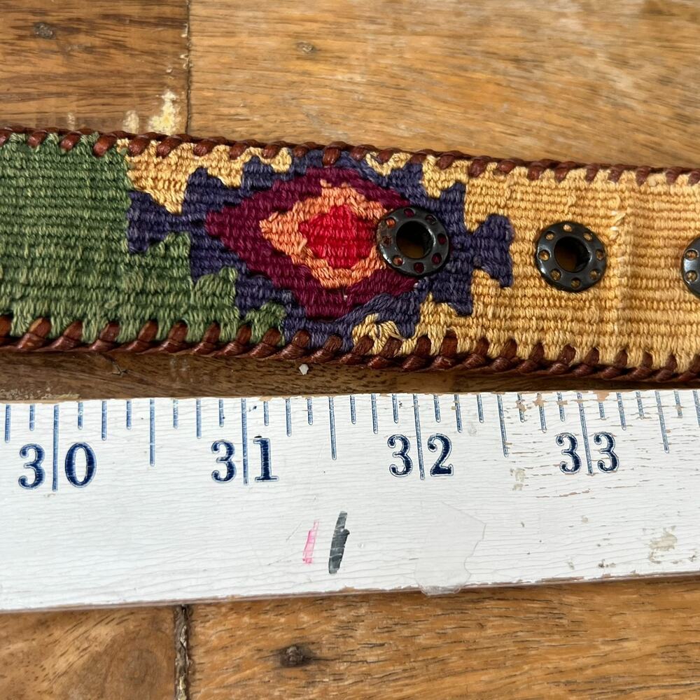 The Leather Belt 34 Handcrafted Multicolor Southwestern Woven Vintage - Picture 11 of 13